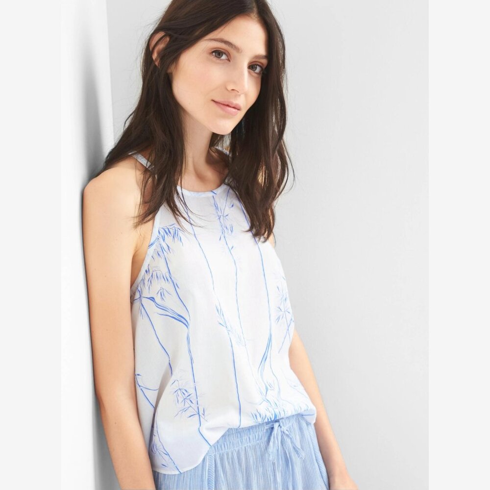 GAP cotton/modal sleep/lounge tank in white and blue bamboo print